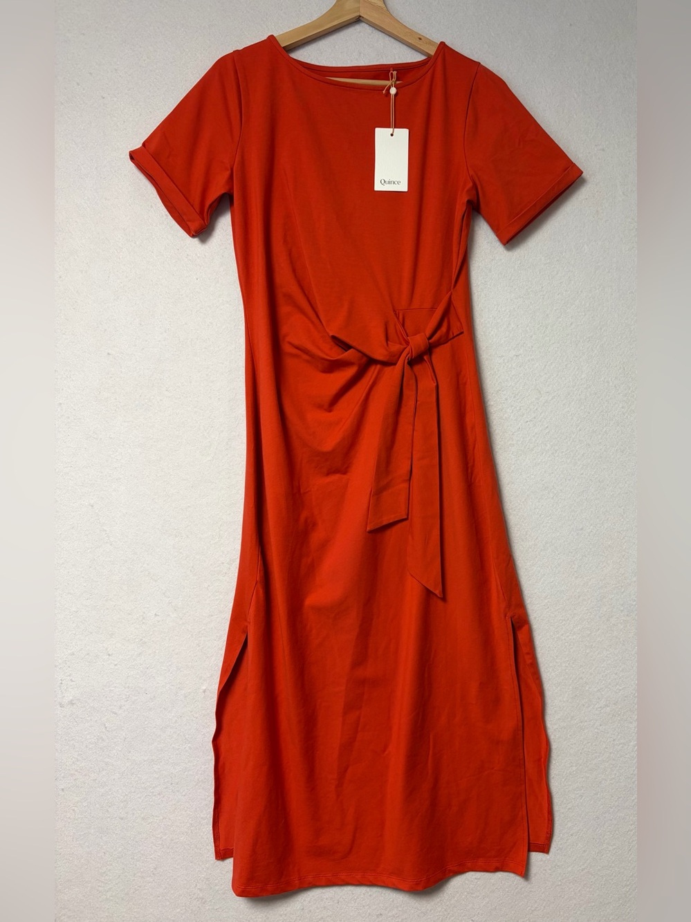 Quince Stretch Organic Cotton Jersey Side Tie Midi Dress Chili Red 
Small NWT - Picture 5 of 10